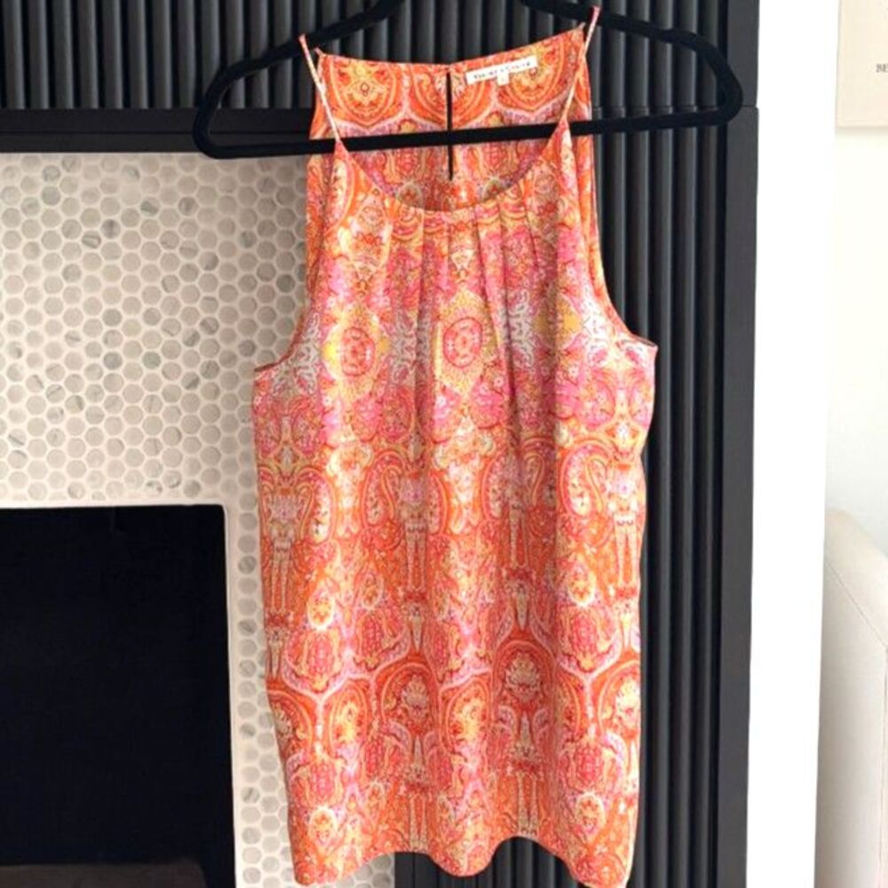 Violet & Claire Vibrant Orange & Pink Paisley Halter Tank Top - Size L